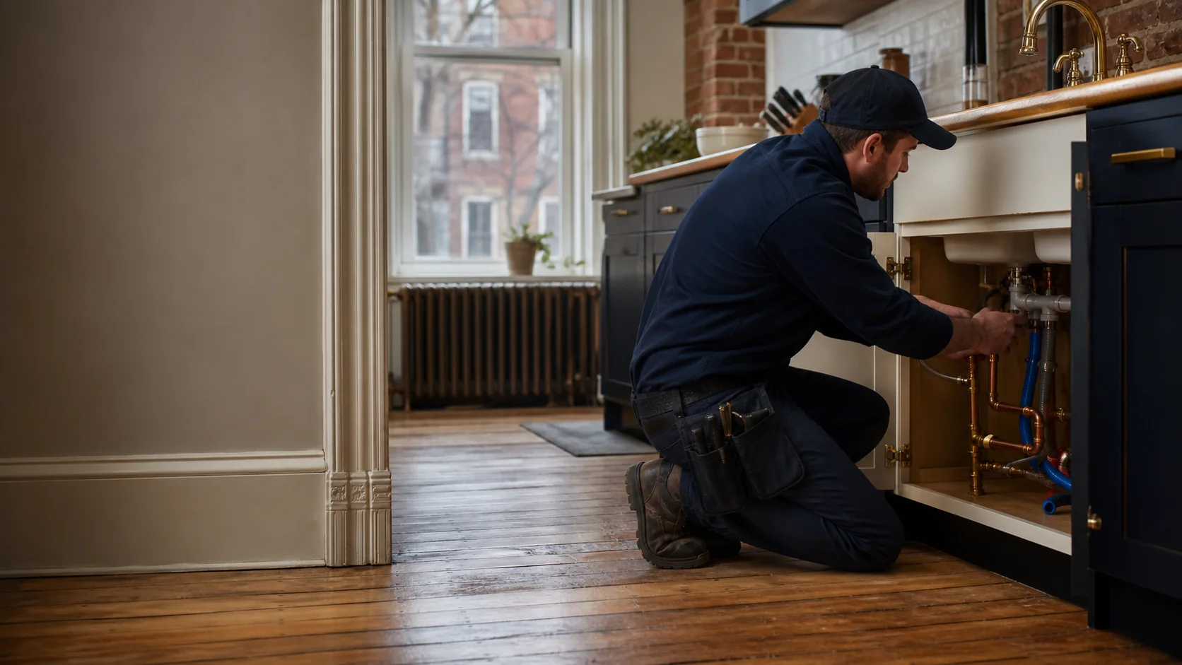 Plumbing inspection in a Albany-area home